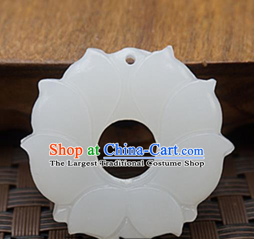 Handmade Chinese Ancient White Jade Carving Lotus Pendant Traditional Jade Craft Jewelry Decoration Accessories