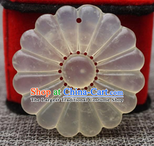 Chinese Handmade Jewelry Accessories Carving Sunflower Jade Pendant Ancient Traditional Jade Craft Decoration