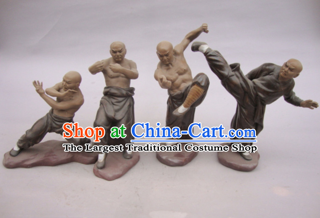 Chinese Ceramic Figurines Four Statues Kung Fu Shao Lin Masters 4 Characters Set
