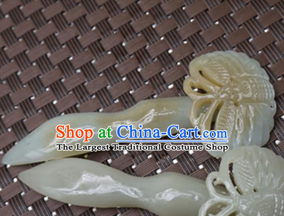 Chinese Handmade White Jade Carving Butterfly Hair Clip Ancient Jade Hairpins Hair Accessories for Women for Men
