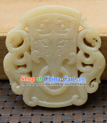 Chinese Handmade Carving Beast White Jade Pendant Jewelry Accessories Ancient Traditional Jade Craft Decoration