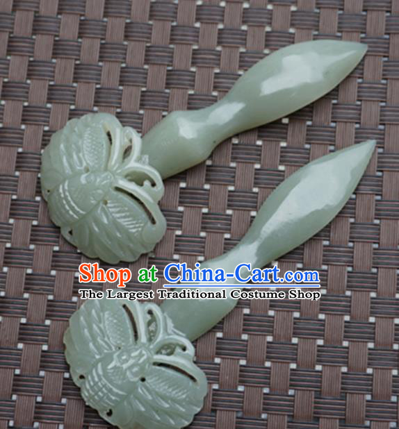 Chinese Handmade Green Jade Carving Butterfly Hair Clip Ancient Jade Hairpins Hair Accessories for Women for Men