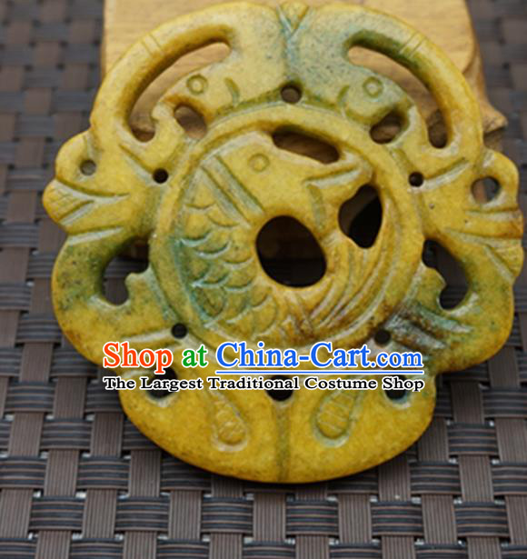 Chinese Handmade Jade Carving Dragon Yellow Pendant Jewelry Accessories Ancient Traditional Jade Craft Decoration