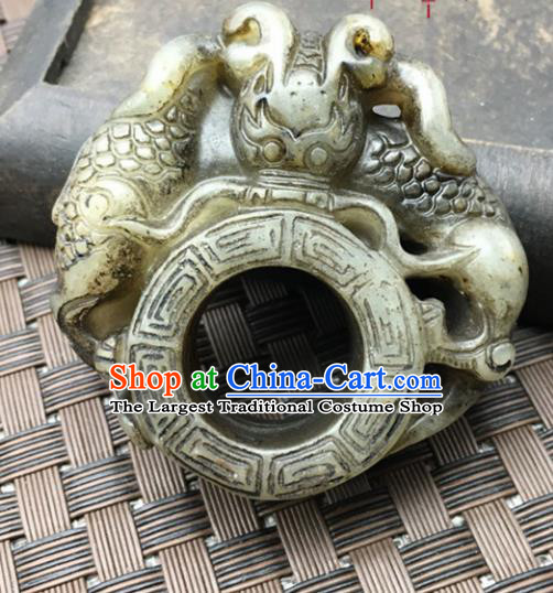 Chinese Handmade Ancient Carving Pi Xiu Jade Ring Traditional Jade Thimble Jewelry Accessories for Women for Men