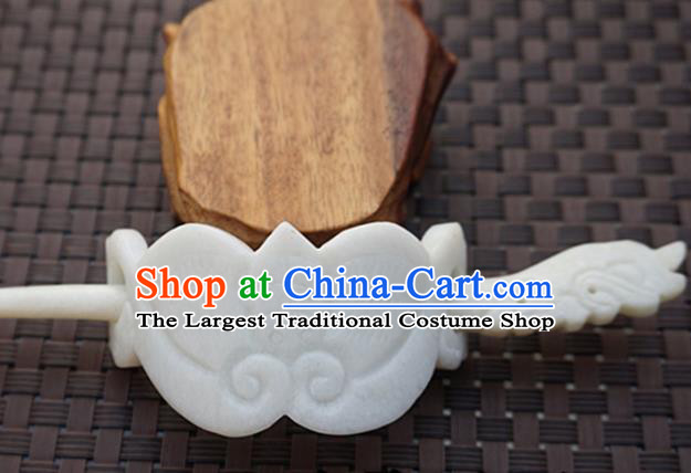 Chinese Handmade White Jade Carving Bat Hairdo Crown Ancient Jade Hairpins Hair Accessories for Women for Men