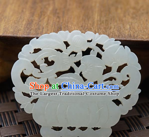 Chinese Ancient Jewelry Accessories Carving Treasure Bowl Jade Pendant Traditional Handmade Jade Craft Decoration