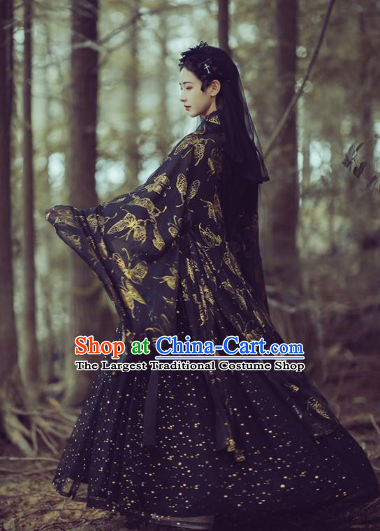 Chinese Ancient Peri Black Hanfu Dress Traditional Tang Dynasty Court Princess Historical Costume for Women