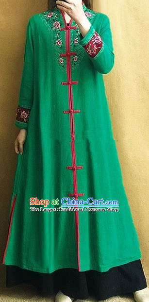 Traditional Chinese Embroidered Green Outer Garment Tang Suit Coat National Costume for Women