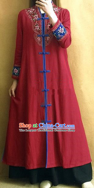 Traditional Chinese Embroidered Dark Red Outer Garment Tang Suit Coat National Costume for Women