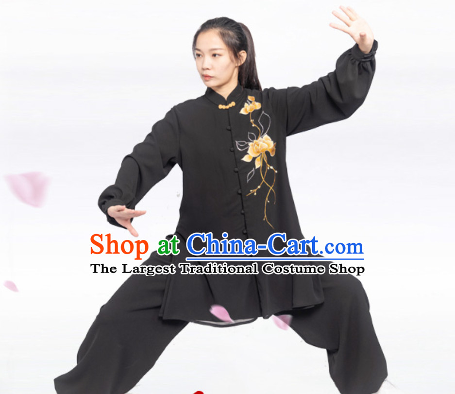 Black Chinese Traditional Competition Championship Professional Tai Chi Uniforms Taiji Kung Fu Wing Chun Kungfu Tai Ji Sword Master Clothing Suits Clothing