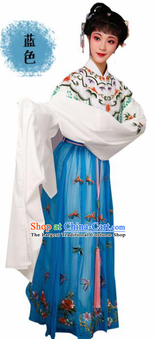 Handmade Chinese Beijing Opera Diva Embroidered Blue Dress Traditional Peking Opera Princess Costume for Women