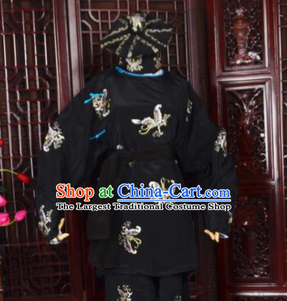 Handmade Chinese Beijing Opera Soldier Black Costume Traditional Peking Opera Takefu Embroidered Butterfly Clothing for Men