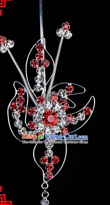 Chinese Handmade Beijing Opera Hair Accessories Traditional Ancient Princess Red Crystal Hairpins for Women