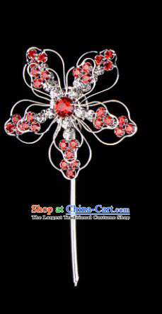 Chinese Handmade Beijing Opera Hair Accessories Traditional Ancient Princess Red Crystal Plum Blossom Hairpins for Women