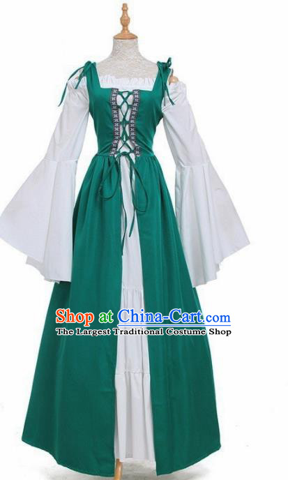 Europe Medieval Traditional Costume European Court Lady Green Dress for Women