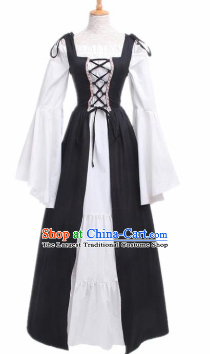 Europe Medieval Traditional Costume European Court Lady Black Dress for Women