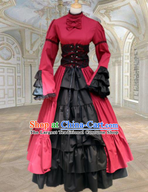 Europe Medieval Traditional Court Maid Costume European Red Dress for Women