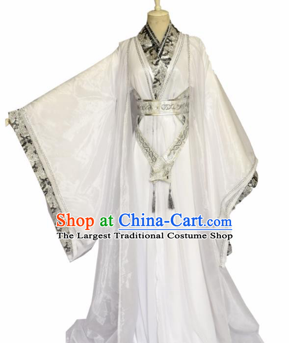 Traditional Chinese Ancient Nobility Childe White Clothing Cosplay Swordsman Costume for Men
