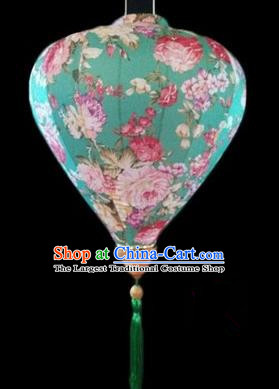 Chinese Traditional Lantern Handmade Printing Peony Light Green Lanterns Ceiling Lamp New Year Lantern