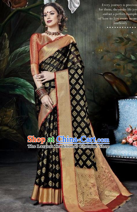 Asian India Traditional Bollywood Black Sari Dress Indian Court Queen Costume for Women