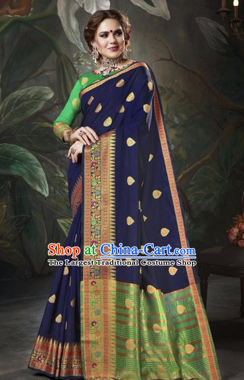 Asian India Traditional Bollywood Navy Sari Dress Indian Court Queen Costume for Women