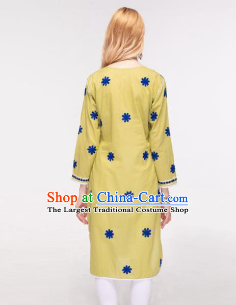 South Asian India Traditional Yoga Costumes Asia Indian National Punjabi Yellow Blouse and Pants for Women