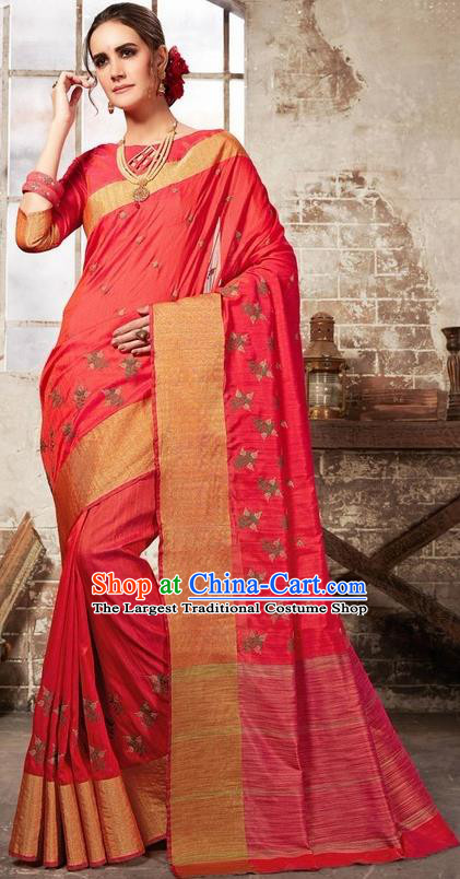 South Asian India Traditional Bollywood Red Sari Dress Indian Court Wedding Bride Costume for Women