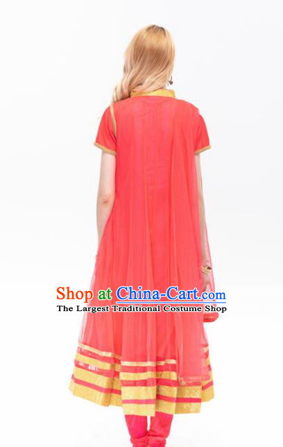 South Asian India Traditional Yoga Costumes Asia Indian National Punjabi Red Veil Dress and Pants for Women