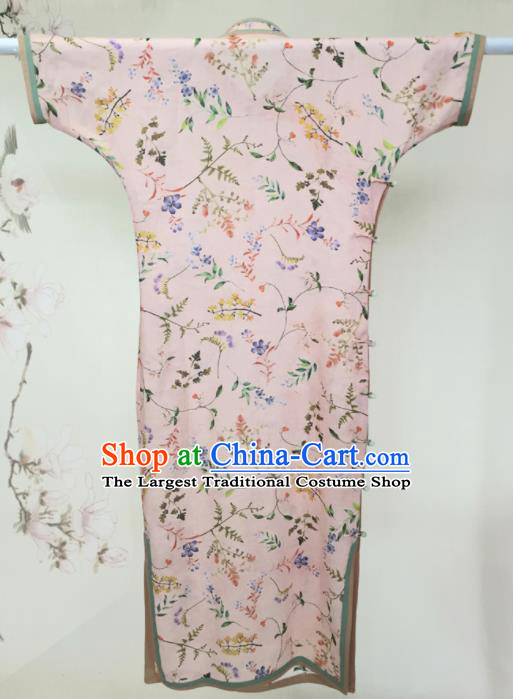 Traditional Chinese Printing Pink Cheongsam Tang Suit Qipao Dress National Costume for Women