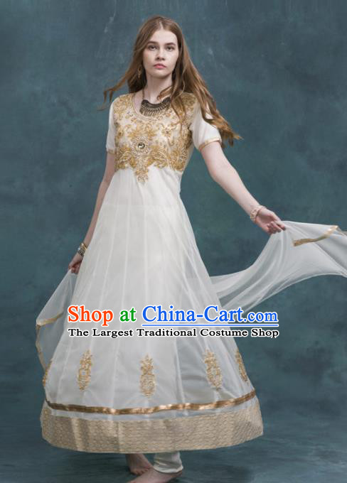 South Asian India Traditional Costume White Dress Asia Indian National Punjabi Suit for Women