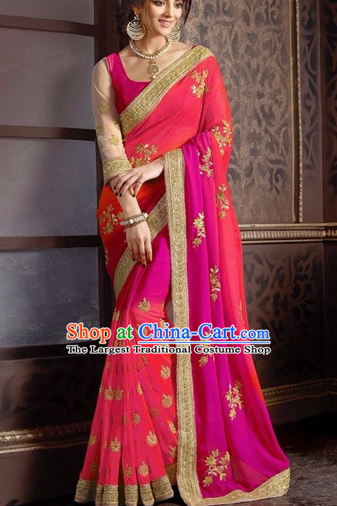 Indian Traditional Pink Sari Dress Asian India Court Princess Bollywood Embroidered Costume for Women
