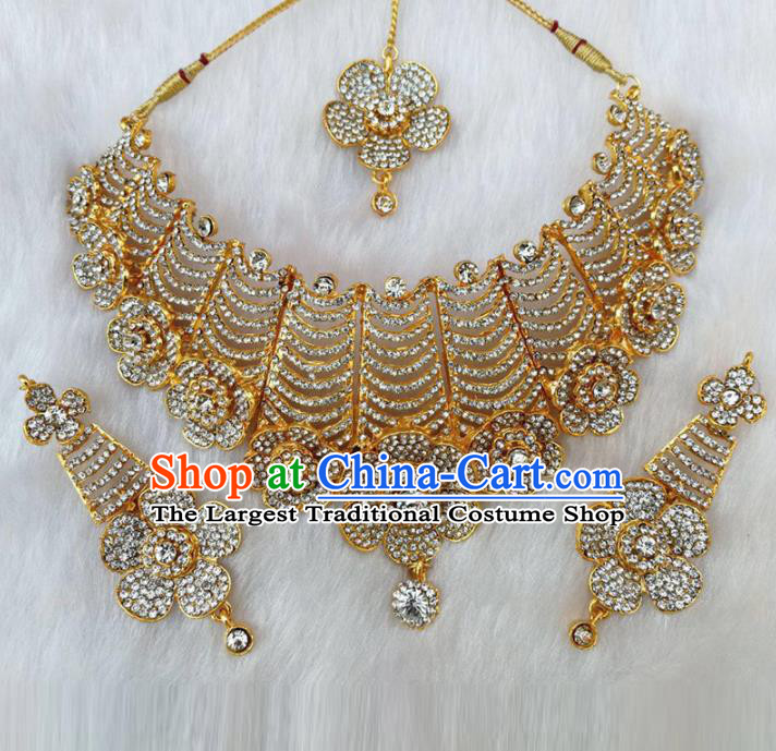 South Asian India Traditional Jewelry Accessories Indian Bollywood Crystal Necklace Earrings Hair Clasp for Women