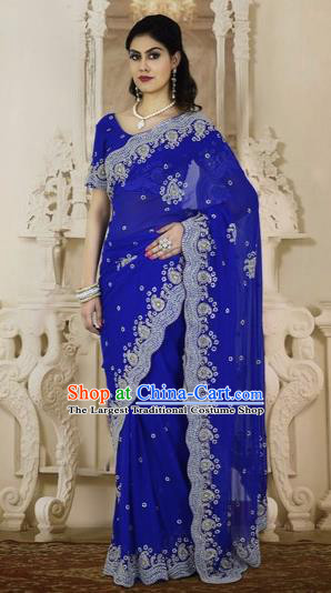 Indian Traditional Bollywood Royalblue Sari Dress Asian India Royal Princess Embroidered Costume for Women