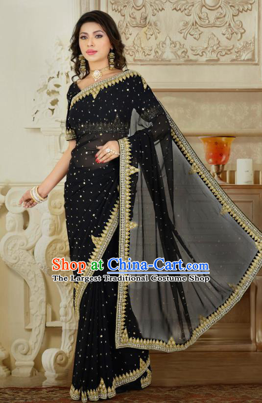 Indian Traditional Court Black Sari Dress Asian India Bollywood Royal Princess Costume for Women
