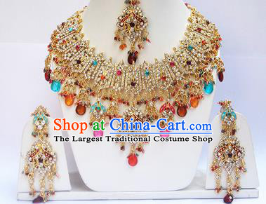 Traditional Indian Wedding Colorful Beads Accessories Bollywood Princess Necklace Earrings and Hair Clasp for Women