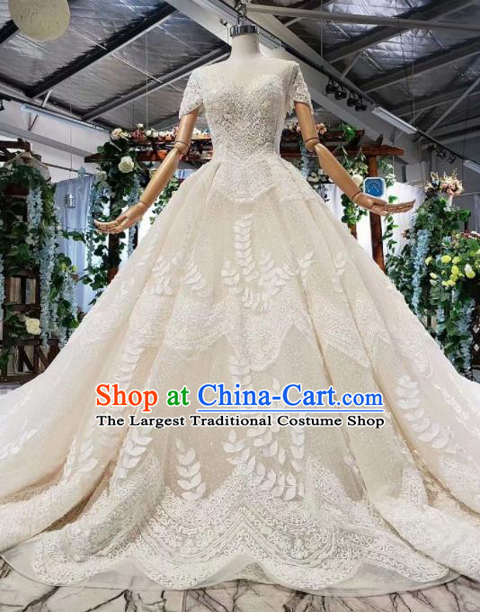 Top Grade Customize Bride Embroidered Trailing Full Dress Court Princess Wedding Costume for Women