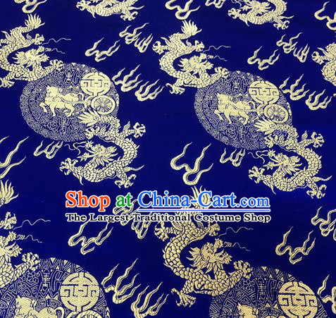Chinese Traditional Hanfu Silk Fabric Classical Dragons Pattern Design Royalblue Brocade Tang Suit Fabric Material