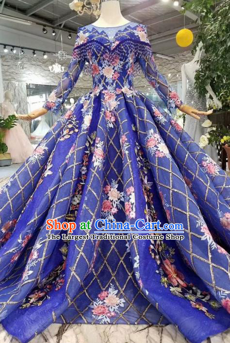 Top Grade Customize Catwalks Royalblue Veil Full Dress Court Princess Waltz Dance Costume for Women