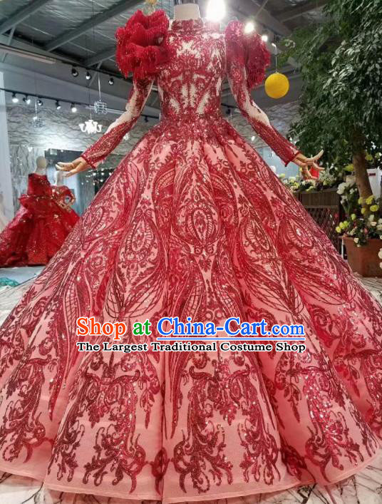 Top Grade Customize Catwalks Wine Red Full Dress Court Princess Waltz Dance Costume for Women