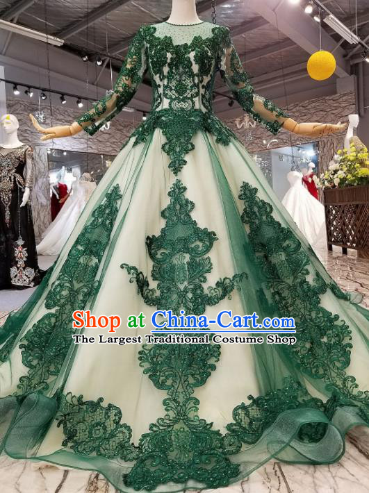 Top Grade Customize Modern Fancywork Atrovirens Lace Full Dress Court Princess Waltz Dance Costume for Women
