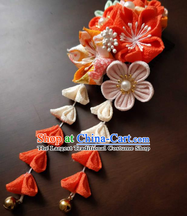 Traditional Japan Geisha Orange Sakura Hair Claw Japanese Kimono Hair Accessories for Women