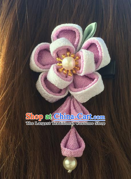Traditional Japan Purple Sakura Tassel Hair Claw Japanese Kimono Hair Accessories for Women