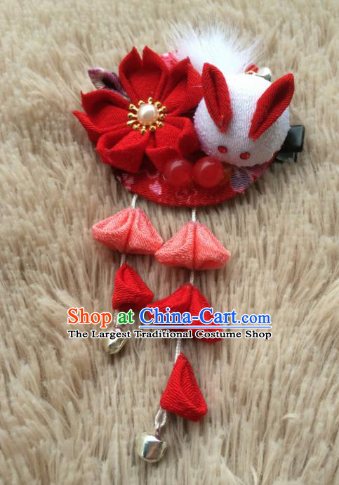 Traditional Japan Red Sakura Rabbit Tassel Hair Stick Japanese Kimono Hair Accessories for Women
