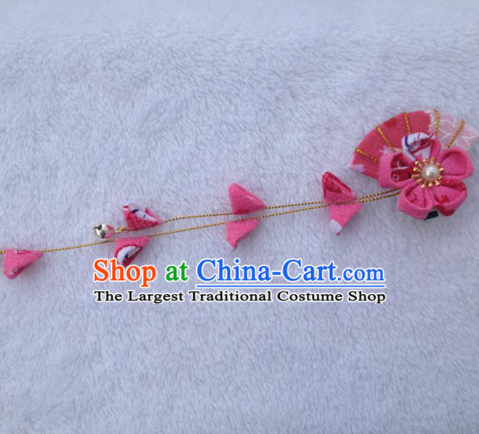 Traditional Japan Pink Silk Fan Sakura Tassel Hair Claw Japanese Kimono Hair Accessories for Women