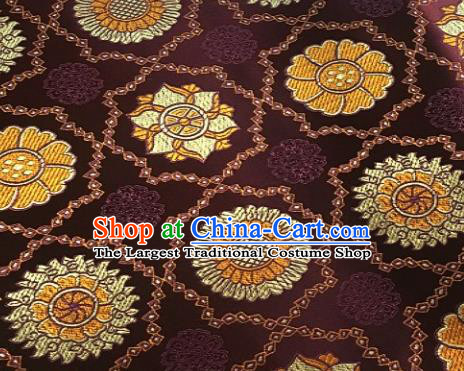 Asian Chinese Traditional Sunflowers Pattern Design Purple Brocade Fabric Silk Fabric Chinese Fabric Asian Material
