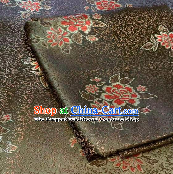 Asian Chinese Traditional Peony Pattern Design Olive Green Brocade Fabric Silk Fabric Chinese Fabric Asian Material