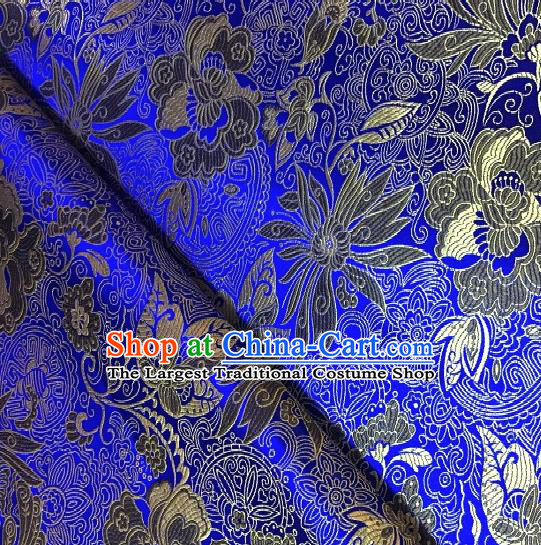Asian Chinese Traditional Lotus Peony Pattern Design Royalblue Brocade Fabric Silk Fabric Chinese Fabric Asian Material