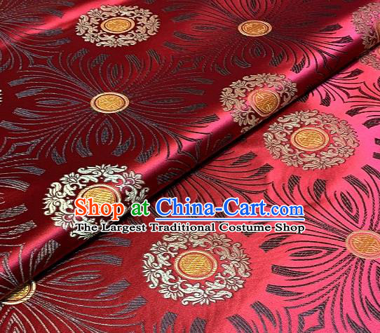 Asian Chinese Traditional Round Flowers Pattern Design Purplish Red Brocade Fabric Silk Fabric Chinese Fabric Asian Material