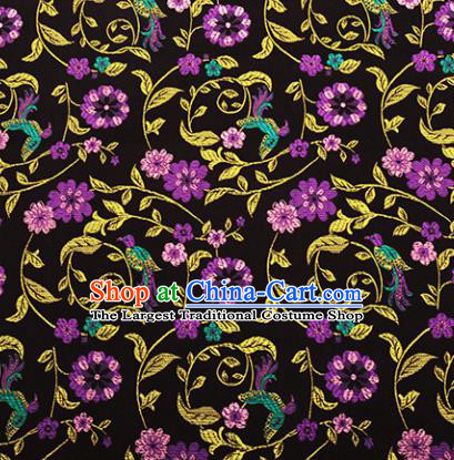 Chinese Traditional Hanfu Silk Fabric Classical Purple Flowers Pattern Design Brocade Tang Suit Fabric Material