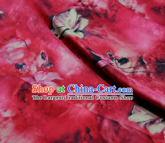 Chinese Traditional Lotus Pattern Design Red Satin Watered Gauze Brocade Fabric Asian Silk Fabric Material